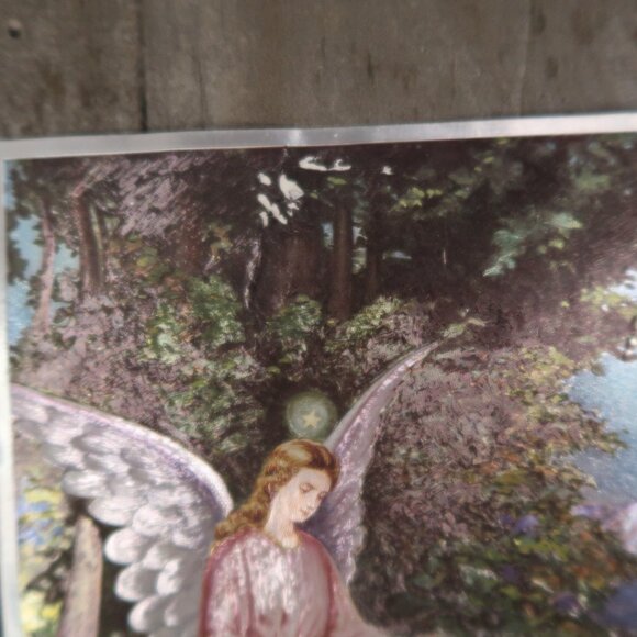 Vintage Foil Gaurdian Angel with Children Print Dufex England Christian 8 by 6 - Picture 3 of 6